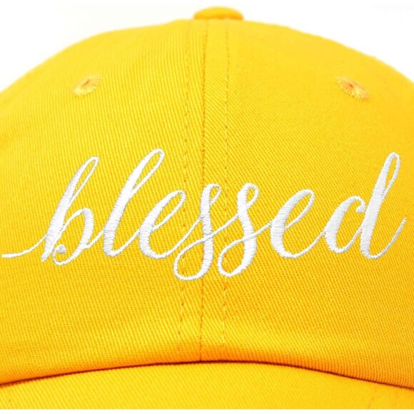 Women's Blessed Embroidered Gold Soft Cotton Classic Dad Baseball Hat Cap - Picture 2 of 5